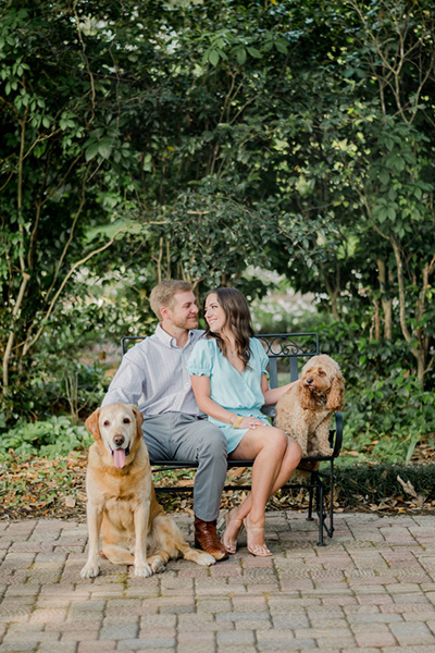 Engagement photo shoot with couple and two dogs by Catherine Guidry