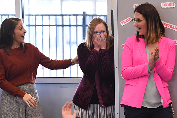 Surrounded by proud colleagues, the third grade ELA and social studies teacher is stunned to learn that she is the recipient of a Louisiana Milken Educator Award and $25,000!