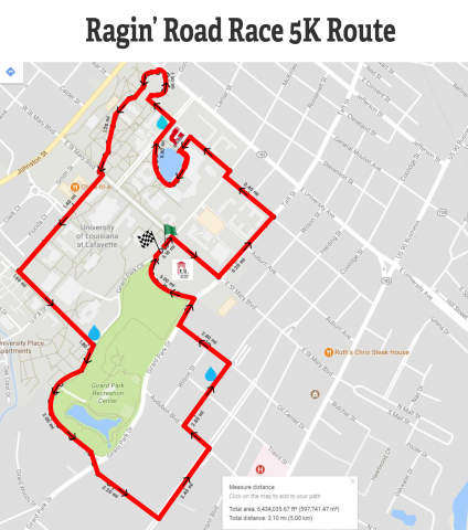Ragin' Road Race map 5K UL Lafayette Homecoming 2017